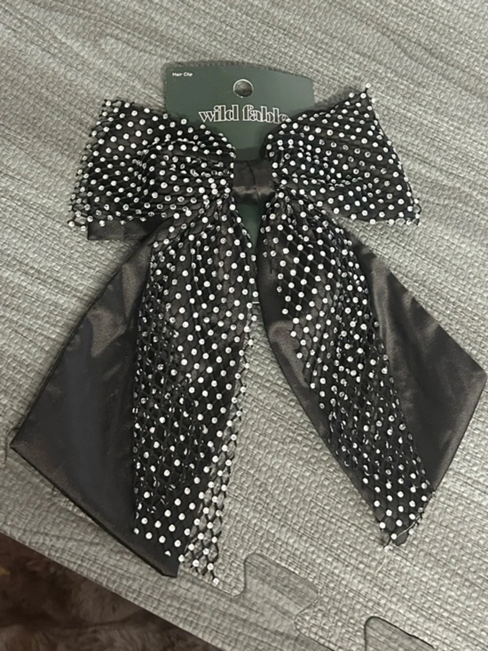 NWT Wild Fable Black Bow Hair Clip with Silver Polka Dots